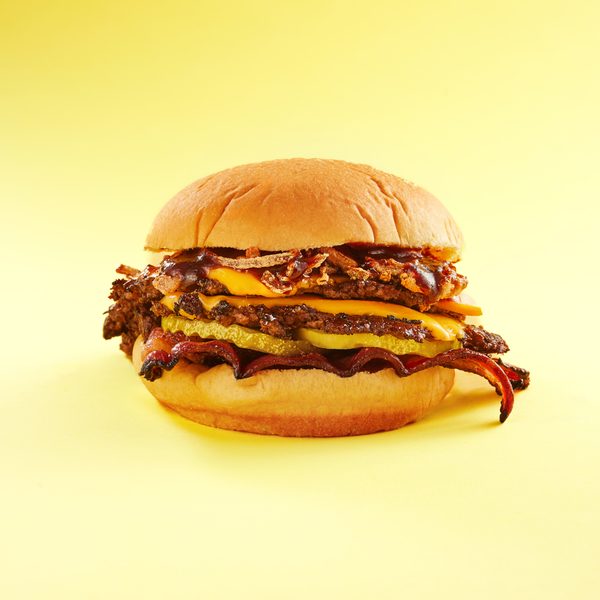 Smokestack smashed burger with beef bacon and BBQ sauce